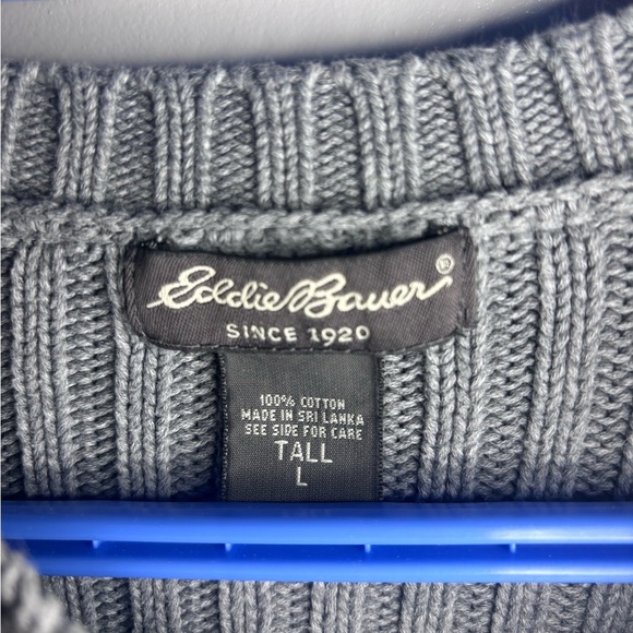 Vintage 100% Cotton Eddie Bauer Gray Ribbed Sweater (large tall) - Picture 3 of 3